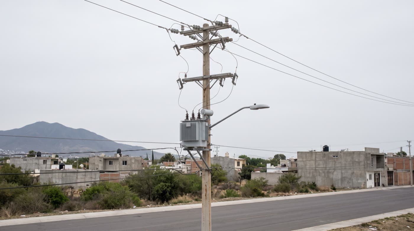 Infraestructura eléctrica pública con líneas de distribución y alumbrado